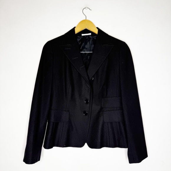 Akris Punto Black Wool Button Up Blazer Jacket Size 8 - Picture 1 of 8